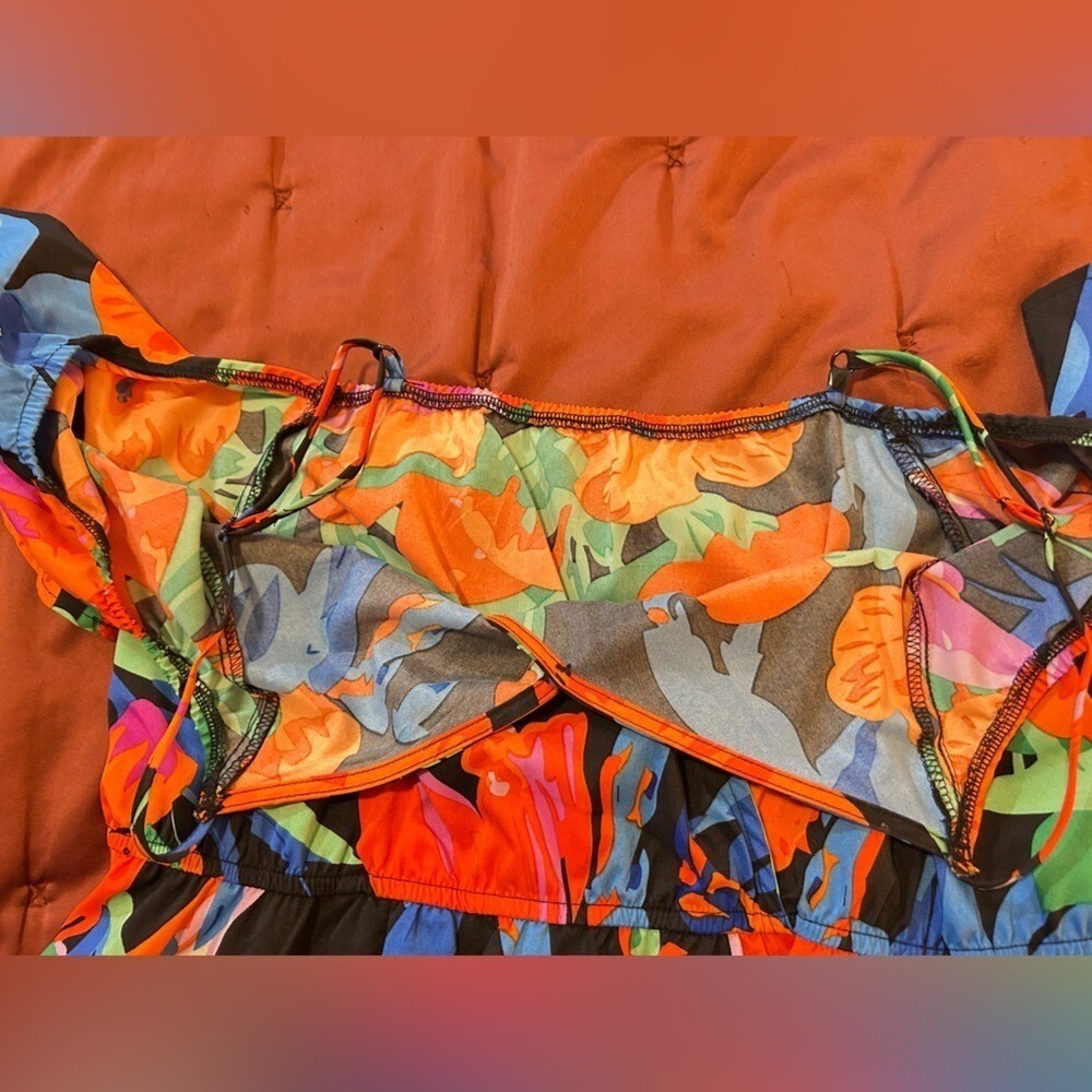 Tropical Floral Cold Shoulder Maxi Dress Belted Slit LARGE summer spring - Picture 5 of 9